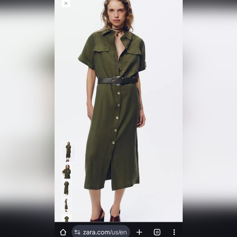 Zara Khaki Belted Midi Dress